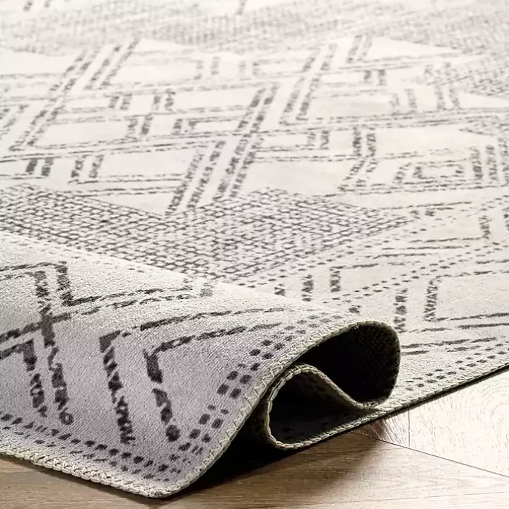 Gray Geometric Medallion Washable Runner
