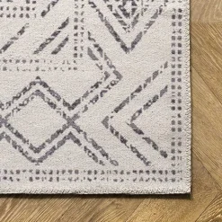 Gray Geometric Medallion Washable Area Rug, 5x8