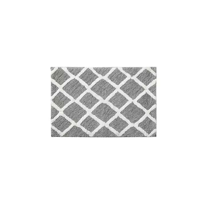 Gray Geometric Pattern Reversible Bath Mat, 34 in.