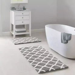 Gray Geometric Pattern Reversible Bath Mat, 60 in.