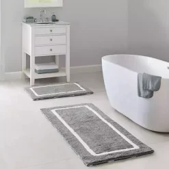 Gray Geometric Pattern Reversible Bath Mat, 60 in.