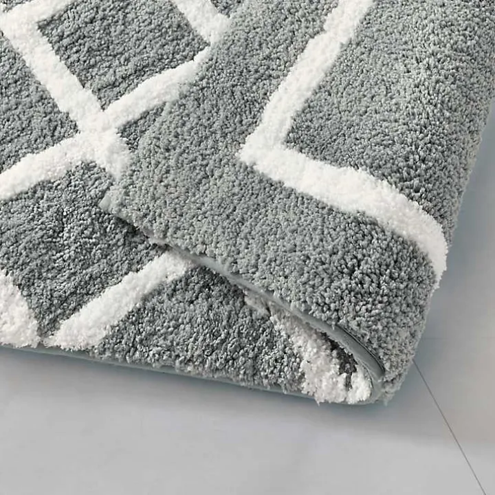 Gray Geometric Pattern Reversible Bath Mat, 60 in.