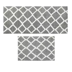 Gray Geometric Pattern Reversible Bath Mat, 60 in.