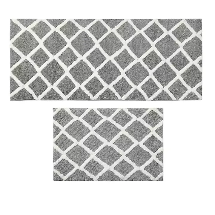 Gray Geometric Pattern Reversible Bath Mat, 60 in.