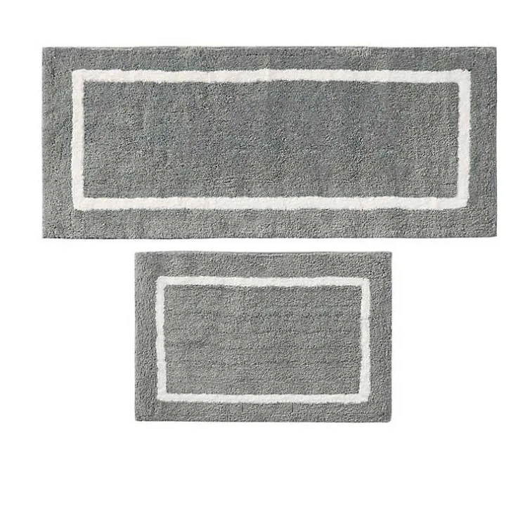 Gray Geometric Pattern Reversible Bath Mat, 60 in.