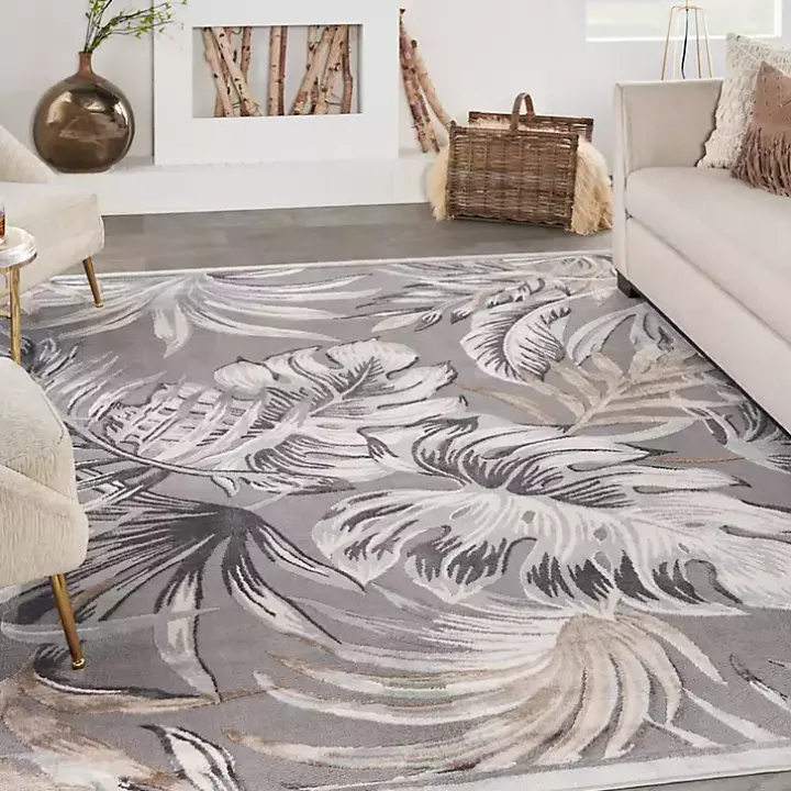 Gray Grand Leaf Coastal Area Rug, 7x9
