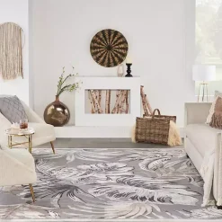 Gray Grand Leaf Coastal Area Rug, 7x9