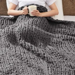 Gray Hand Made Chunky Double Knit Throw Blanket