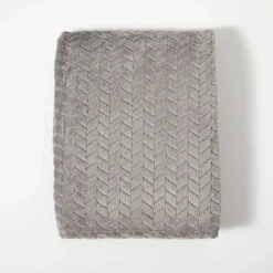 Gray Heavenly Herringbone Plush Throw