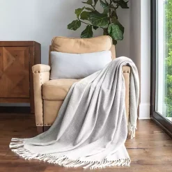 Gray Herringbone Throw with Fringe