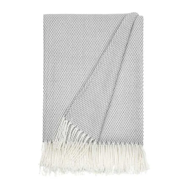 Gray Herringbone Throw with Fringe