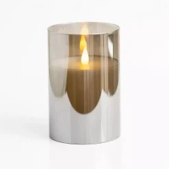Gray LED Soft Flame Glass Pillar Candle, 3x6 in.
