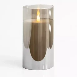Gray LED Soft Flame Glass Pillar Candle, 4x8 in.