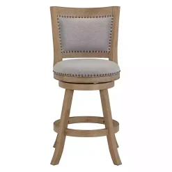 Gray Linen and Driftwood Swivel Counter Stool