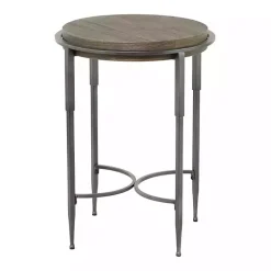 Gray Metal & Wood Round Accent Table