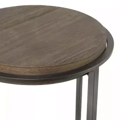 Gray Metal & Wood Round Accent Table