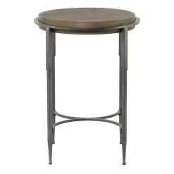Gray Metal & Wood Round Accent Table