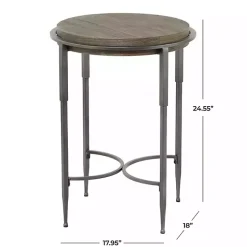 Gray Metal & Wood Round Accent Table