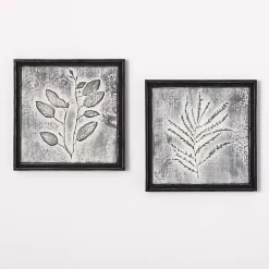 Gray Metal Raised Leaf Wall Plaques, Set of 2