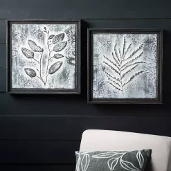 Gray Metal Raised Leaf Wall Plaques, Set of 2
