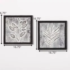 Gray Metal Raised Leaf Wall Plaques, Set of 2