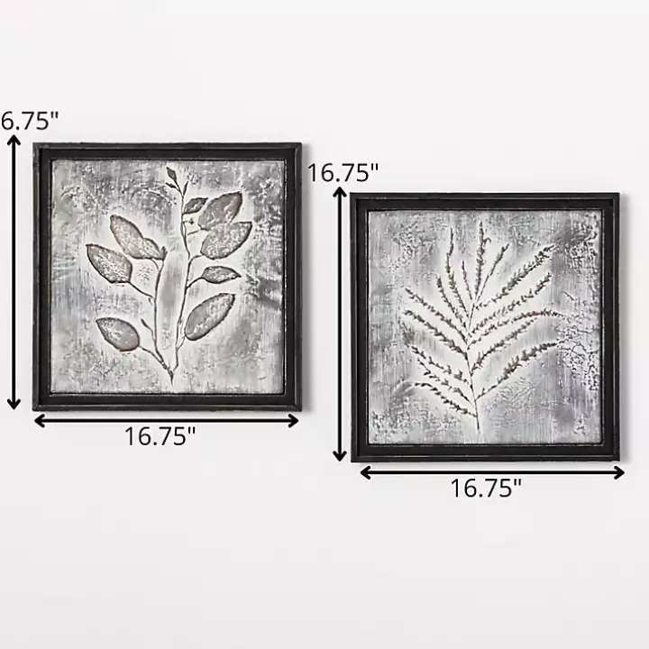 Gray Metal Raised Leaf Wall Plaques, Set of 2