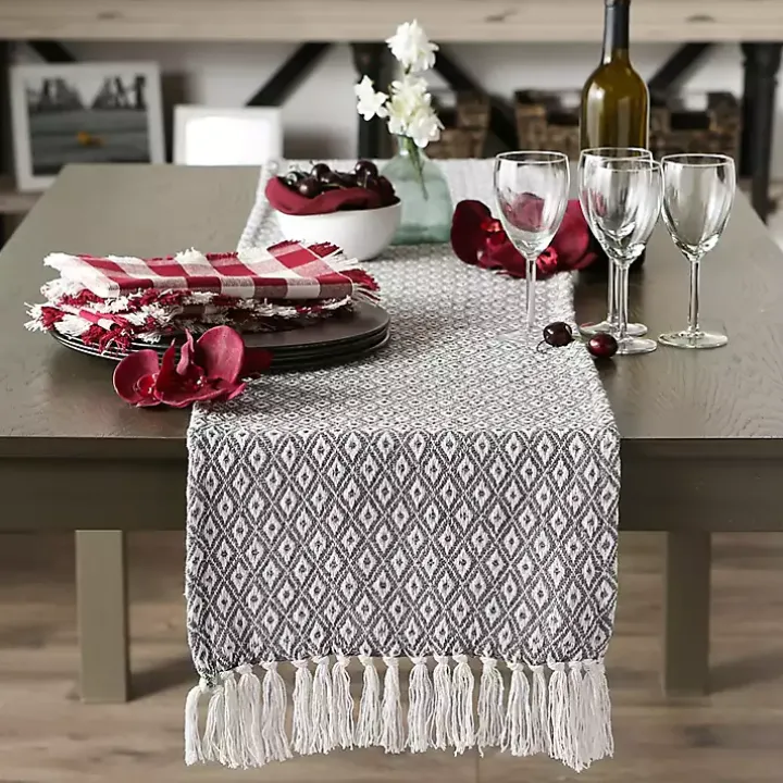 Gray Mini Diamond Fringe End Table Runner, 108 in.