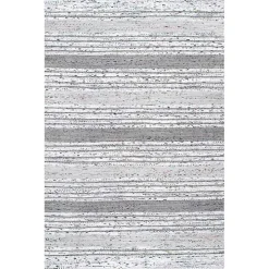 Gray Mottled Stripe Tassel Area Rug, 8x10