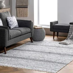 Gray Mottled Stripe Tassel Area Rug, 8x10