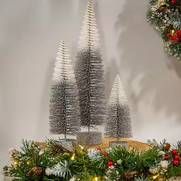 Gray Ombre Bottle Brush Christmas Trees, Set of 3