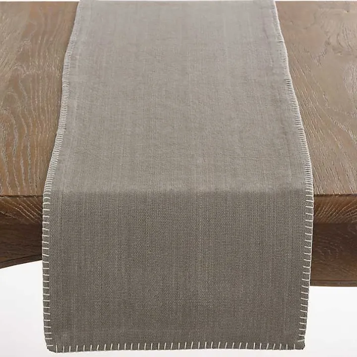 Gray Overcast Stitch Cotton Table Runner