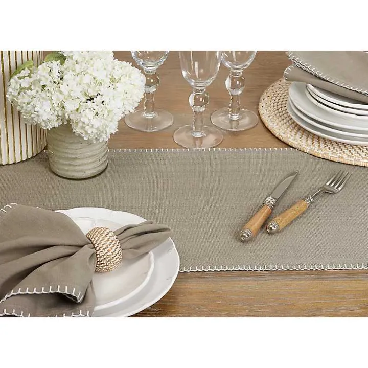 Gray Overcast Stitch Cotton Table Runner
