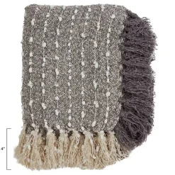 Gray Petite Pom Pom Throw with Tassels