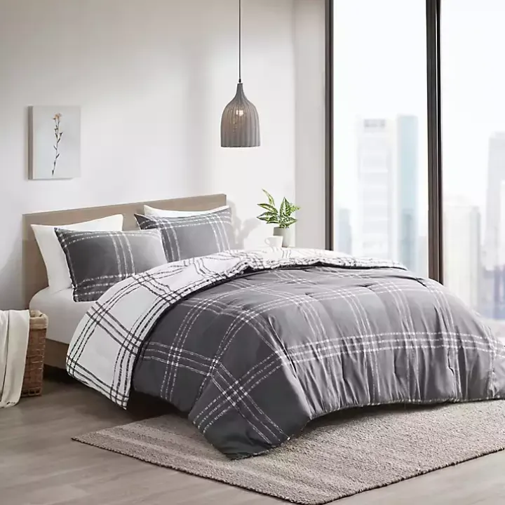 Gray Plaid Dayton 3-pc. King Comforter Set