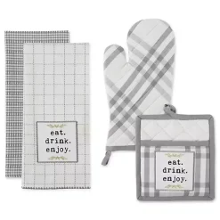 Gray Plaid Eat Drink Enjoy 4-pc. Dish Towel Set