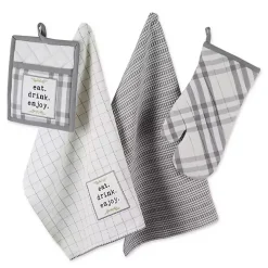 Gray Plaid Eat Drink Enjoy 4-pc. Dish Towel Set