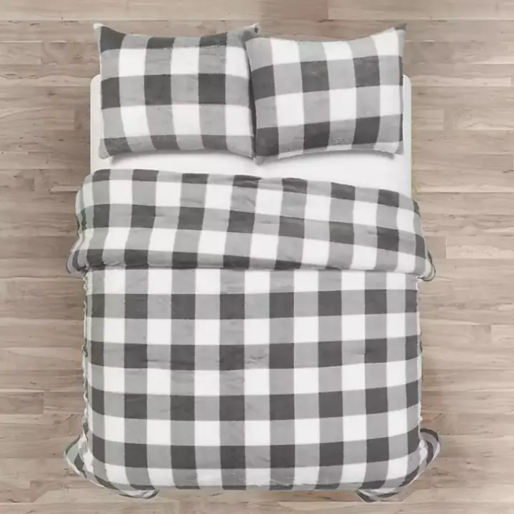Gray Plaid Faux Fur 3-pc. Full/Queen Comforter Set
