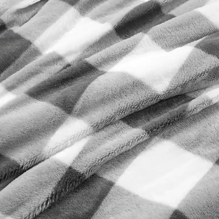 Gray Plaid Faux Fur 3-pc. Full/Queen Comforter Set