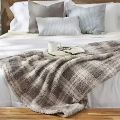 Gray Plaid Plush Throw