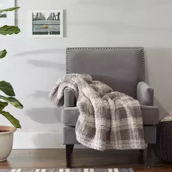 Gray Plaid Plush Throw