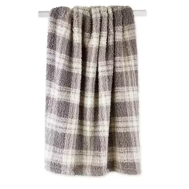 Gray Plaid Plush Throw