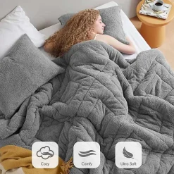 Gray Quilted Teddy 2-pc. Twin Comforter Set