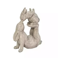 Gray Resin Baby Bunny Kissing Statue