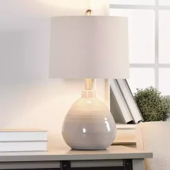 Gray Ribbed Ceramic Table Lamp