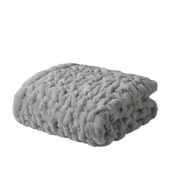 Gray Ruched Faux Fur Throw