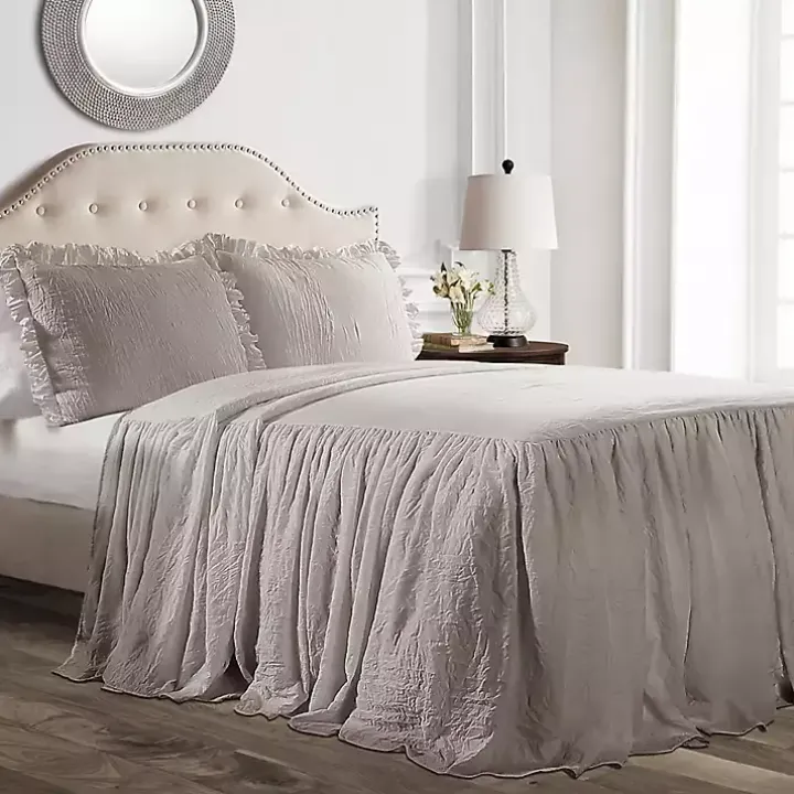 Gray Ruffle Skirt 3-pc. King Comforter Set