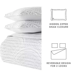 Gray Scalloped Reversible 3-pc. Queen Quilt Set