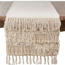 Gray Sequin Fringe Cotton Table Runner