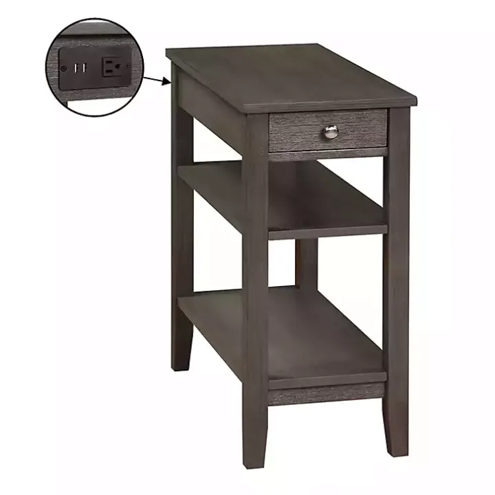 Gray 2-Shelf Charging Accent Table
