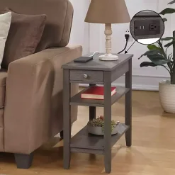 Gray 2-Shelf Charging Accent Table